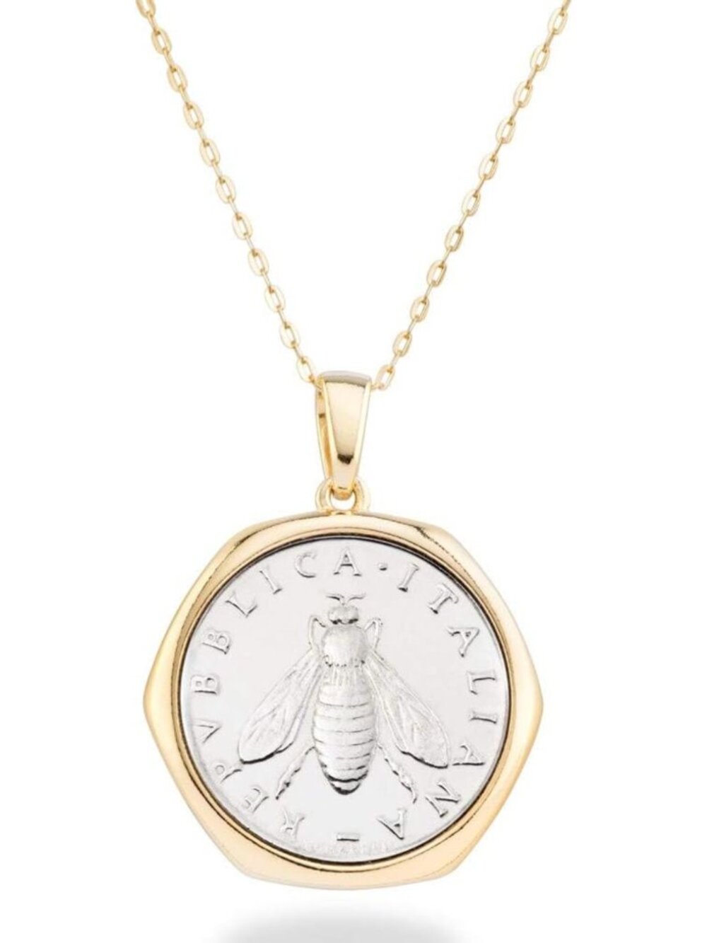 18K Gold Plated Bee Coin Necklace, Sterling Silver, Elegant Women's Jewelry